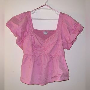 Old Navy Pink Puff Sleeve Smocked Babydoll Top